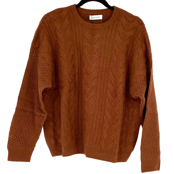 NEW! NAADAM Sz Small Open Cable Crewneck Cashmere Sweater Caramel $379 msrp J5-6 - Picture 1 of 12